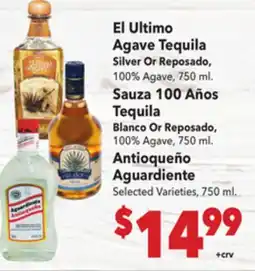 Vallarta Supermarkets El Ultimo Agave Tequila Silver Or Reposado, 100% Agave, 750 ml offer