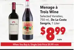 Vallarta Supermarkets Menage à Trois Wine offer