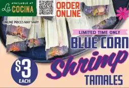 Vallarta Supermarkets BLUE CORN Shrimp TAMALES offer