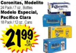 Superior Grocers Coronitas, Modelito 24 Pack / 7 oz., Bottles Modelo Especial, Pacifico Clara 18 Pack / 12 oz., Cans offer