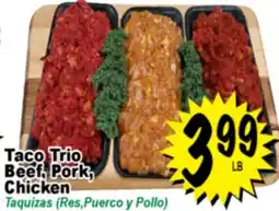 Superior Grocers Taco Trio Beef, Pork, Chicken offer