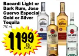 Superior Grocers Bacardi Light or Dark Rum Jose Cuervo Especial Gold or Silver Tequila offer