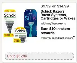 Walgreens Schick Razors, Razor Systems, Cartridges or Waxes offer