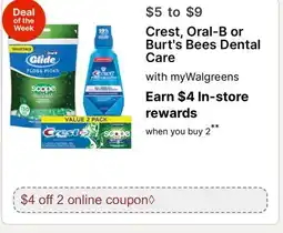 Walgreens Crest, Oral-B or Burt's Bees Dental Care offer