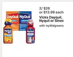 Walgreens Vicks Dayquil, Nyquil or Sinex offer