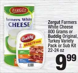 Super King Markets Zergut Farmers White Cheese 800 Grams or Buddig Original, Turkey Variety Pack or Sub Kit 22-24 oz offer