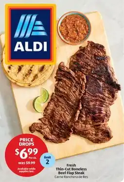 Aldi Fresh Thin-Cut Boneless Beef Flap Steak offer