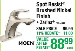 Menards MOEN Spot Resist Brushed Nickel Finish offer