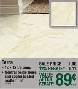 Menards Terra • 12 x 12 Ceramic • Neutral beige tones and sophisticated matte finish offer