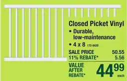 Menards Yardworks Closed Picket Vinyl offer
