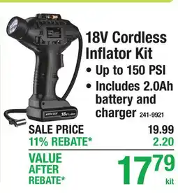 Menards 18V Cordless Inflator Kit offer