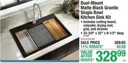 Menards Dual-Mount Matte Black Granite Single Bowl Kitchen Sink Kit offer