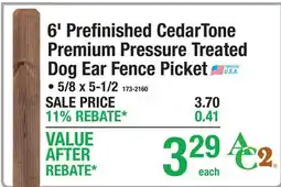 Menards 6' Prefinished CedarTone Premium Pressure Treated Dog Ear Fence Picket offer