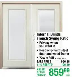 Menards Internal Blinds French Swing Patio offer