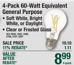 Menards 4-Pack 60-Watt Equivalent General Purpose DIMMABLE LED LIGHT BULBS offer