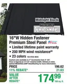 Menards 16W Hidden Fastener Premium Steel Panel offer