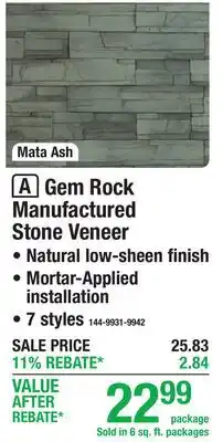 Menards Gem Rock Manufactured Stone Veneer offer