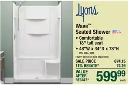 Menards Lyons Wave Seated Shower offer