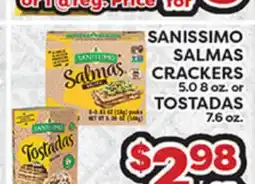 Torres Supermercado SANISSIMO SALMAS CRACKERS 5.0 8 oz. or TOSTADAS 7.6 oz offer