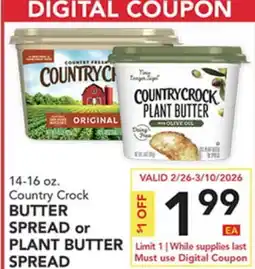 Pete's Fresh Market 14-16 oz. Country Crock BUTTER SPREAD or PLANT BUTTER SPREAD offer