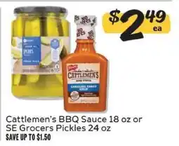 Winn Dixie Cattlemen’s BBQ Sauce or SE Grocers Pickles offer