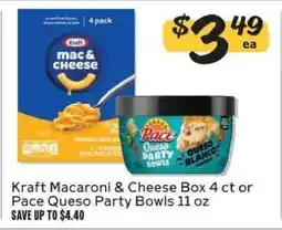 Winn Dixie Kraft Macaroni & Cheese Box 4 ct or Pace Queso Party Bowls 11 oz offer