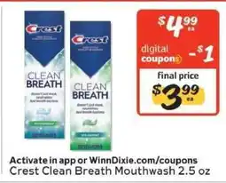 Winn Dixie Crest Clean Breath Mouthwash offer