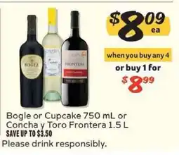 Winn Dixie Bogle or Cupcake 750 mL or Concha y Toro Frontera 1.5 L offer