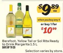Winn Dixie Barefoot, Yellow Tail or Sol Rita Ready to Drink Margarita 1.5 L offer
