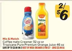 Winn Dixie Coffee mate Creamer 32 oz or Tropicana Pure Premium Orange Juice 46 oz offer