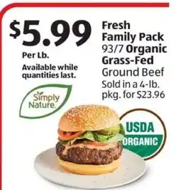 Aldi Fresh Family Pack 93/7 Organic Grass-Fed Ground Beef offer