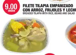 Carnicerias Jimenez FILETE TILAPIA EMPANIZADO CON ARROZ, FRIOLES Y LECHUGA offer