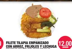 Carnicerias Jimenez FILETE TILAPIA EMPAÑADO CON ARROZ, FRIJOLES Y LECHUGA offer