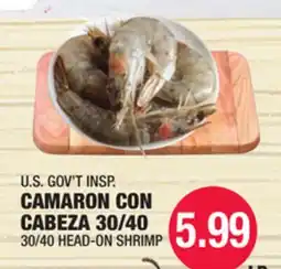 Carnicerias Jimenez U.S. GOV'T INSPECTED CAMARON CON CABEZA 30/40 offer