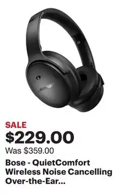 Best Buy Bose - QuietComfort Wireless Noise Cancelling Over-the-Ear Bluetooth Headphones - Black offer
