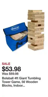 Kohl's Bolaball 4ft Giant Tumbling Tower Game, 56 Wooden Blocks, Indoor Outdoor, Carry Bag offer