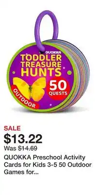 Kohl's QUOKKA Preschool Activity Cards for Kids 3-5 50 Outdoor Games for Exploration and Development offer