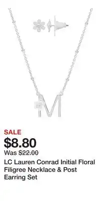 Kohl's LC Lauren Conrad Initial Floral Filigree Necklace & Post Earring Set offer