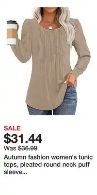 Kohl's Autumn fashion women's tunic tops, pleated round neck puff sleeve shirts, formal casual offer