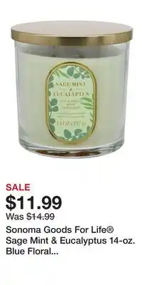 Kohl's Sonoma Goods For Life Sage Mint & Eucalyptus 14-oz. Blue Floral Candle Jar offer