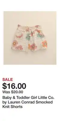Kohl's Baby & Toddler Girl Little Co. by Lauren Conrad Smocked Knit Shorts offer