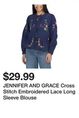 Marshalls JENNIFER AND GRACE Cross Stitch Embroidered Lace Long Sleeve Blouse offer