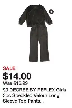 Marshalls 90 DEGREE BY REFLEX Girls 3pc Speckled Velour Long Sleeve Top Pants And Scrunchie Set offer
