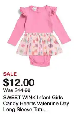 Marshalls SWEET WINK Infant Girls Candy Hearts Valentine Day Long Sleeve Tutu Bodysuit offer