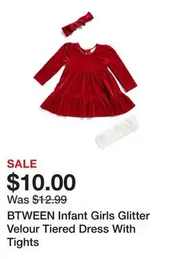 Marshalls BTWEEN Infant Girls Glitter Velour Tiered Dress With Tights offer