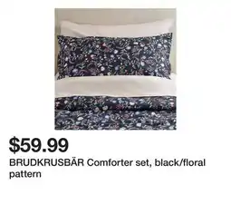 Ikea BRUDKRUSBÄR Comforter set, black/floral pattern offer