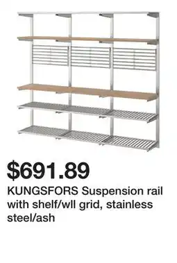 Ikea KUNGSFORS Suspension rail with shelf/wll grid, stainless steel/ash offer