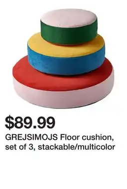 Ikea GREJSIMOJS Floor cushion, set of 3, stackable/multicolor offer