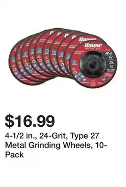 Harbor Freight Tools 4-1/2 in., 24-Grit, Type 27 Metal Grinding Wheels, 10-Pack offer