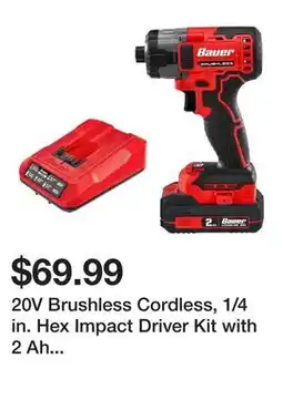 Harbor Freight Tools 20V Brushless Cordless, 1/4 in. Hex Impact Driver Kit with 2 Ah Battery and Charger offer